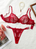 Women's Lace Print Sheer See-Through Bra and Thong Set