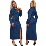 Women Long-Sleeved Denim Maxi Dress