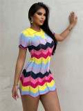 Women's Autumn Dress Color Block Turndown Collar Knitting Bodycon Sweater Slim