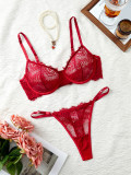 Women's Lace Print Sheer See-Through Bra and Thong Set