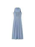Women's Summer Blue Sexy Button Denim Long Dress