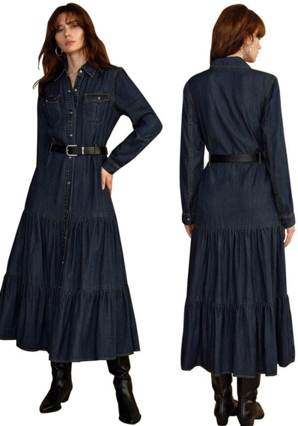 Women Denim Long-Sleeved Dress