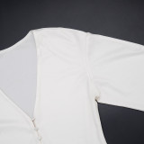 Women Autumn/Winter V-Neck Button-Up Solid Blazer Cropped Pants Two-Piece Set