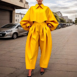 Women Irregular Long-Sleeved Top and Harem Pants Two-Piece Set