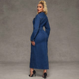 Women Long-Sleeved Denim Maxi Dress