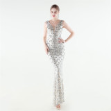 Women's Plus Size Luxury Sequin Beaded Slim Mermaid Evening Gown