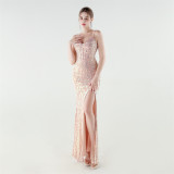 Women's Luxury Sequin Beaded Slim Waist Evening Gown