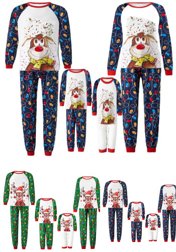 Family Autumn Winter Christmas Homewear Happy Deer Print Matching Pajamas Set