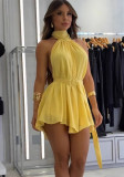 Women's Summer Halter Neck Solid Color Slim Waist Short Dress