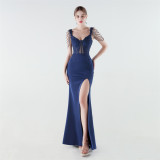 Women's Luxury Slim Waist Beaded Floral Evening Gown