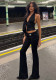 Women Autumn Sexy Backless Halter Neck Strapless Top and Solid Bell Bottom Pant Two-Piece Set