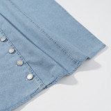 Women's Summer Blue Sexy Button Denim Long Dress