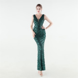 Women's Plus Size Luxury Sequin Beaded Slim Mermaid Evening Gown