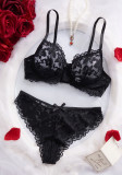 Women's Seductive Lingerie Set Lace Print See-Through Bra and Panty Set