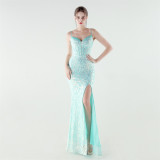 Women's Luxury Sequin Beaded Slim Waist Evening Gown