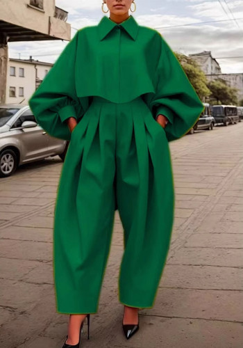 Women Irregular Long-Sleeved Top and Harem Pants Two-Piece Set