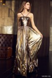 Women Sexy Slit Sleeveless Shiny Backless Dress
