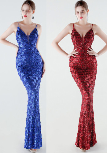 Women's Plus Size Luxury Sequin Slim Fit Mermaid Evening Gown