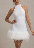 Women Sexy Sleeveless Sparkling Furry Sequin Dress