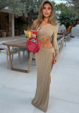 Women Crop Top and Sexy Slit Skirt Two-Piece Set