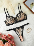 Women's Seductive Lingerie Set Mesh Embroidery Thin Bra and Panty Set