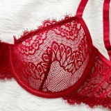 Women's Lace Print Sheer See-Through Bra and Thong Set