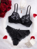 Women's Seductive Lingerie Set Lace Print See-Through Bra and Panty Set