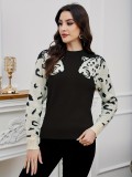 Plus Size Women Casual Leopard Top Sweater