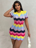 Women's Autumn Dress Color Block Turndown Collar Knitting Bodycon Sweater Slim