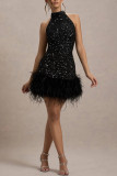 Women Sexy Sleeveless Sparkling Furry Sequin Dress