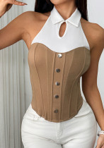 Women's Fashion Top Celebrity Style Corset Sexy Patchwork Halter Neck Career Tank Women's Fashion Top Celebrity Style Corset Sexy Patchwork Halter Neck Career Tank