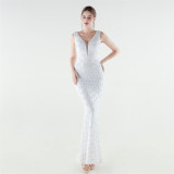 Women's Plus Size Luxury Sequin Beaded Slim Mermaid Evening Gown