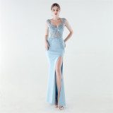 Women's Luxury Slim Waist Beaded Floral Evening Gown