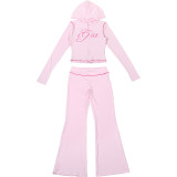 Women Autumn/Winter Solid Zipper Crop Top and Pant Casual Two-Piece Set