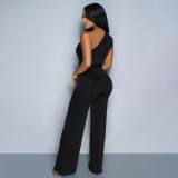 Women Sleeveless Slash Shoulder Solid Jumpsuit