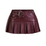 Women Pu Leather Pleated Skirt