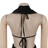 Women Sexy Solid Backless Top and Pants Two-piece Set