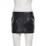 Women Sexy Pu-Leather Belt Skirt