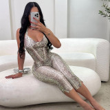 Women Autumn/Winter Elegant Sexy Sleeveless Snake Print Halter Jumpsuit