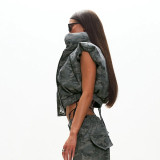 Women Autumn/Winter Camouflage Stand Collar Sleeveless Short Zipper Padding Vest