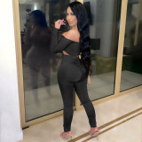 Women Grunge Sleeve Tie-up Top and Pant Two-piece Set