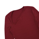 Women Casual Women Asymmetrical V-Neck Long Sleeve Top and Trousers Two-Piece Set