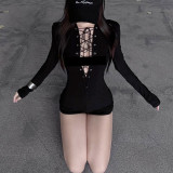 Women American Sexy V-Neck Hollow-Out Lace-Up Jumpsuit