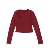 Women Casual Women Asymmetrical V-Neck Long Sleeve Top and Trousers Two-Piece Set