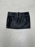 Women Sexy Pu-Leather Belt Skirt