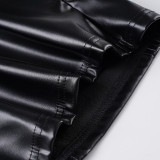 Women Sexy Pu-Leather Solid Basics Halter Neck Top