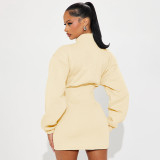 Women Autumn/Winter Solid Casual Stand Collar Long Sleeve Zipper Dress