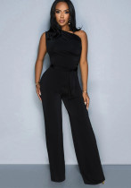 Women Sleeveless Slash Shoulder Solid Jumpsuit
