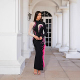 Women Rose Rhinestone Feather Bandage Dresses