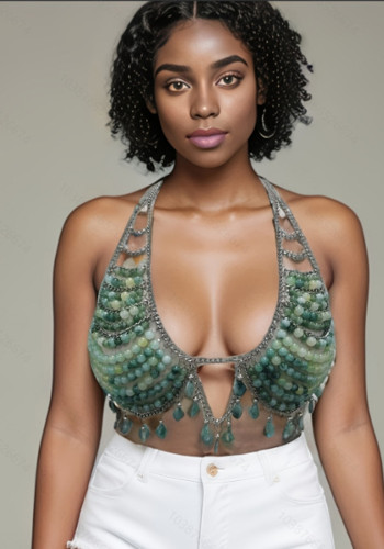 Women Pearl Beaded Tassel Bra Top